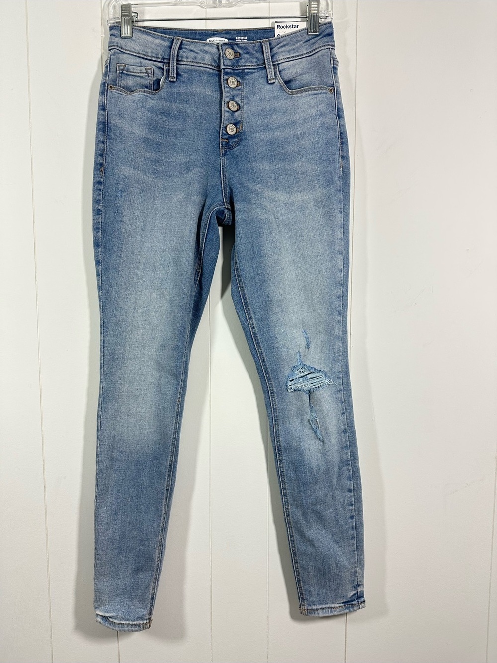 Old Navy Sz 4 Rockstar Super Skinny High Rise Button Fly Jeans Blue Denim